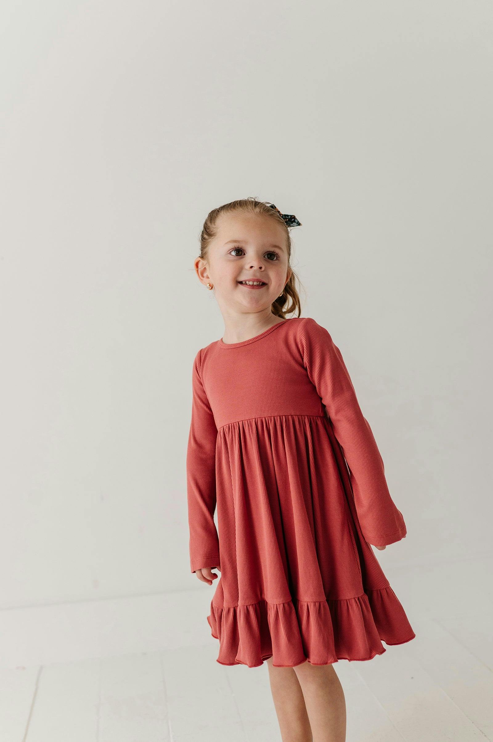 Girls Ribbed Ballet Dress in Dusty Cedar