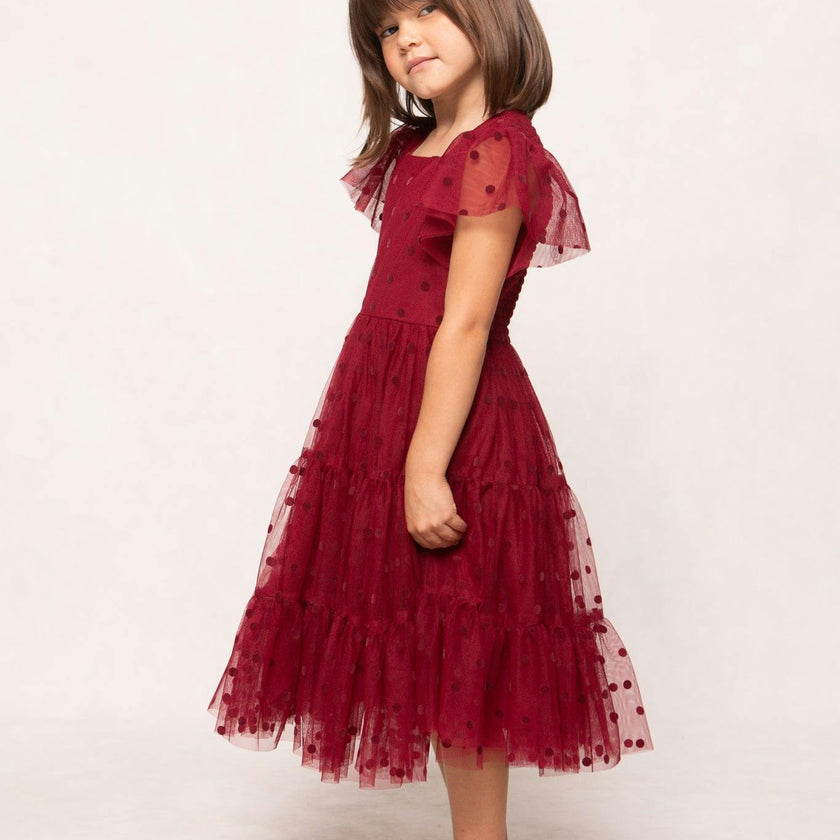 Mini Solange Dress in Burgundy Tulle