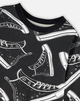 Long Sleeve Organic Cotton Allover Print Tee Black