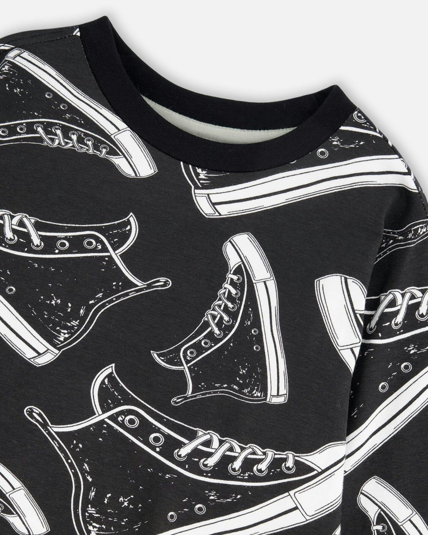 Long Sleeve Organic Cotton Allover Print Tee Black