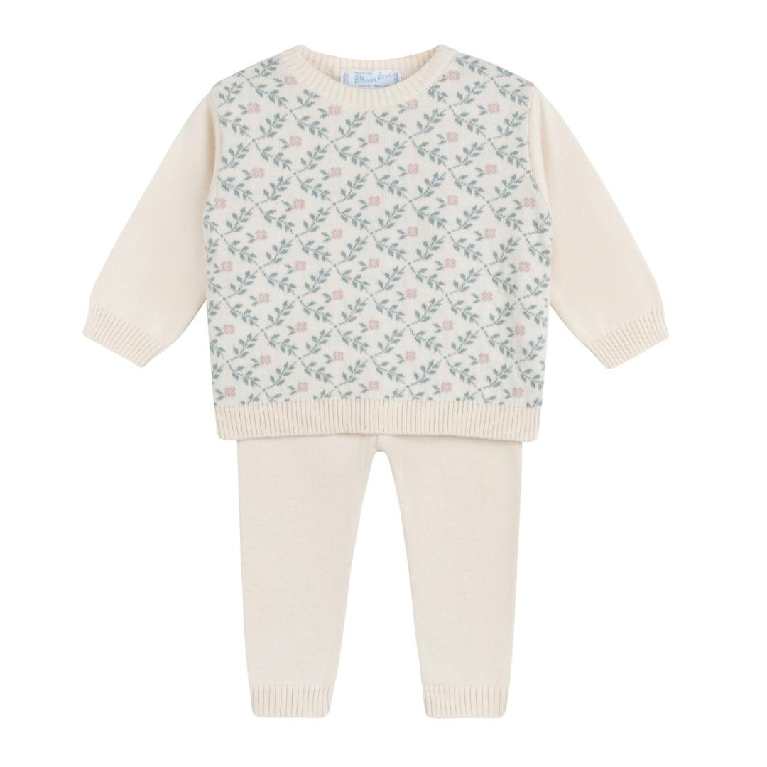 Girls Floral Vine Jacquard Knit Set