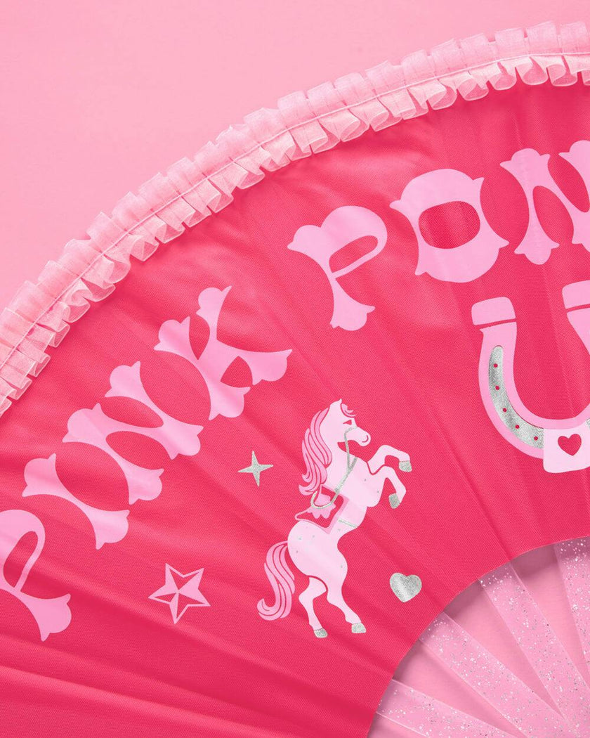 Pink Pony Club Fan - ruffled folding fan