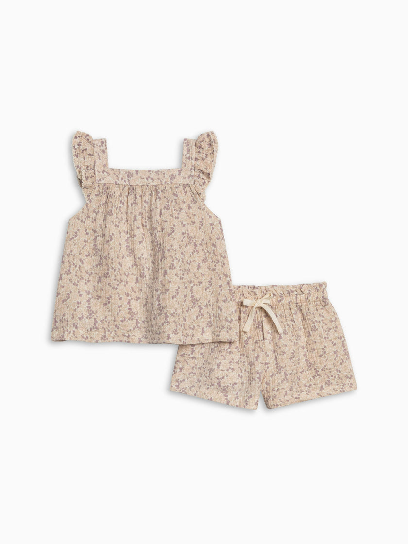Louise Muslin Tank and Short Set - Vionna Floral / Shell + Fog