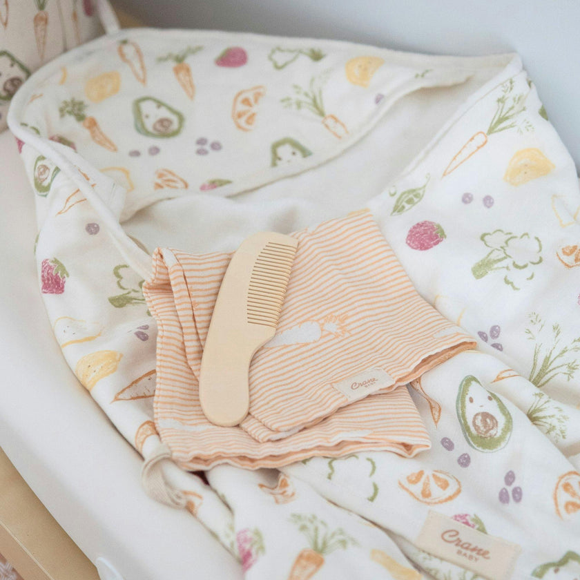 Clementine Fruits & Veggies Hooded Baby Bath Towel & Washcloth Set