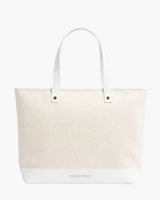 Vegan Leather Work Tote Bag with Removable Insulated Pouch, White Canvas