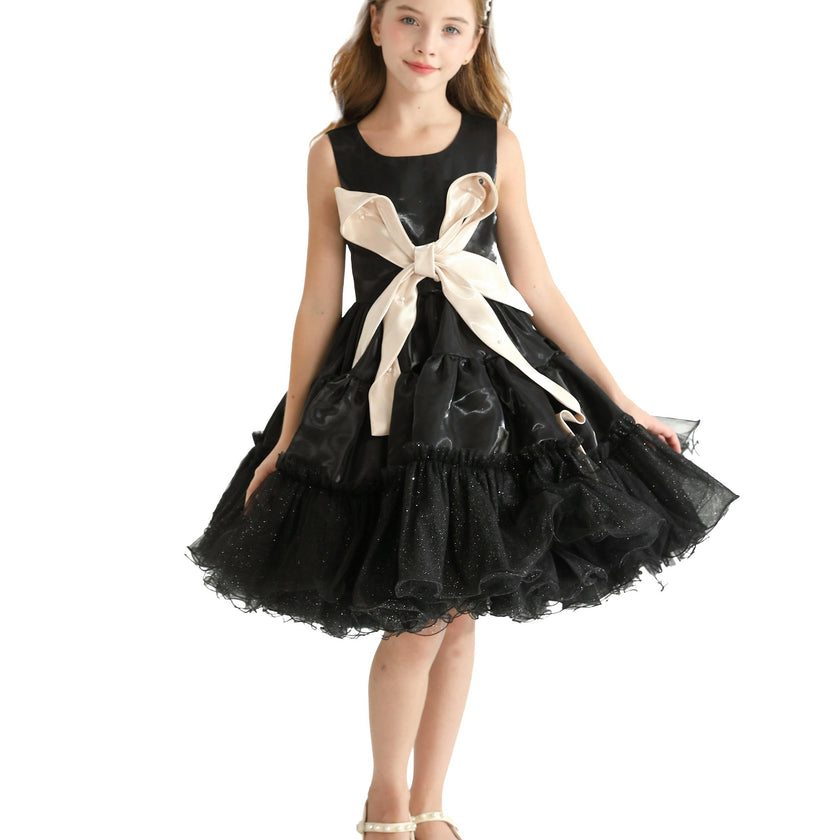 Black Sleeveless Bow Madrona Dress