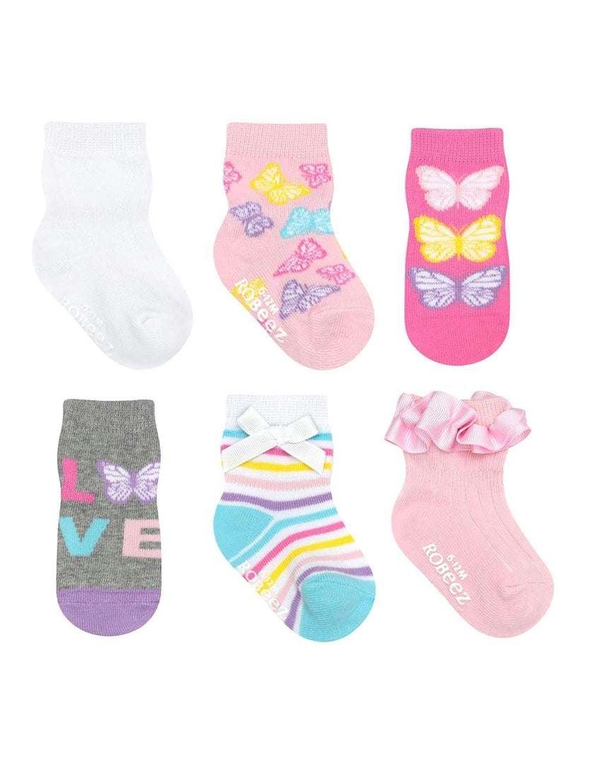 Lovely Butterflies Pink 6pk Sock