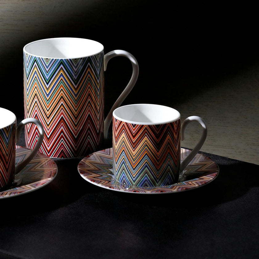 Coffee Cup & Saucer ZIG ZAG Set of 2 in Luxury Box Jarris 156 diam. 2.3", H 2.5", Cap. 4 oz, Saucer diam. 4.75"