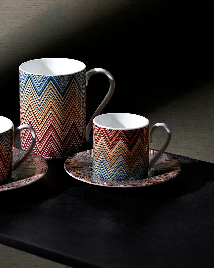 Coffee Cup & Saucer ZIG ZAG Set of 2 in Luxury Box Jarris 156 diam. 2.3", H 2.5", Cap. 4 oz, Saucer diam. 4.75"
