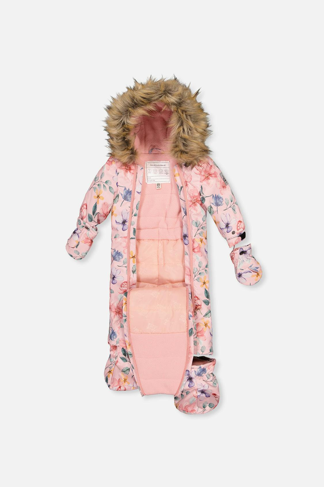 Baby One Piece Snowsuit Adapted For Car Seats Pink Floral Print