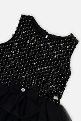 Bi-Material Sleeveless Dress Black