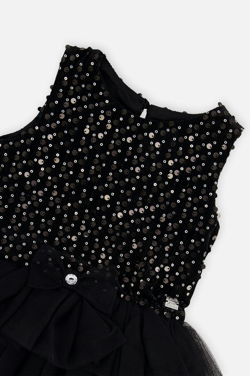 Bi-Material Sleeveless Dress Black