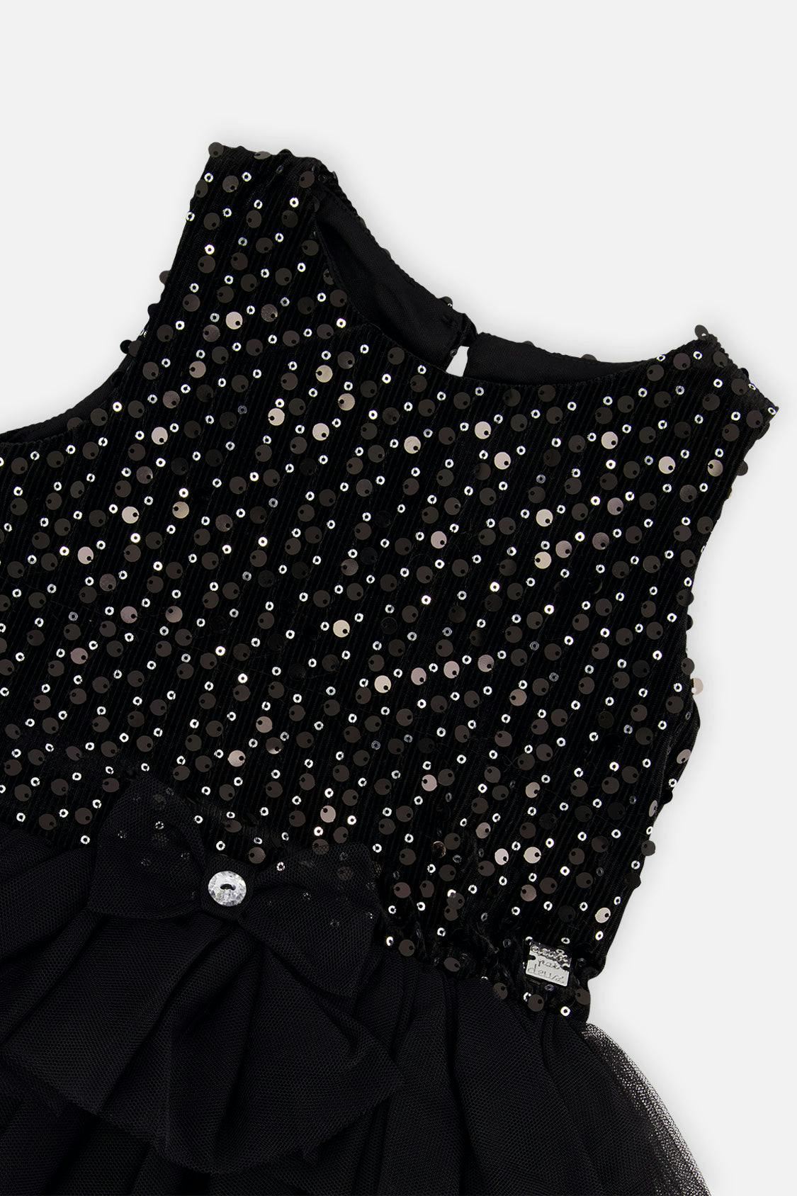 Bi-Material Sleeveless Dress Black