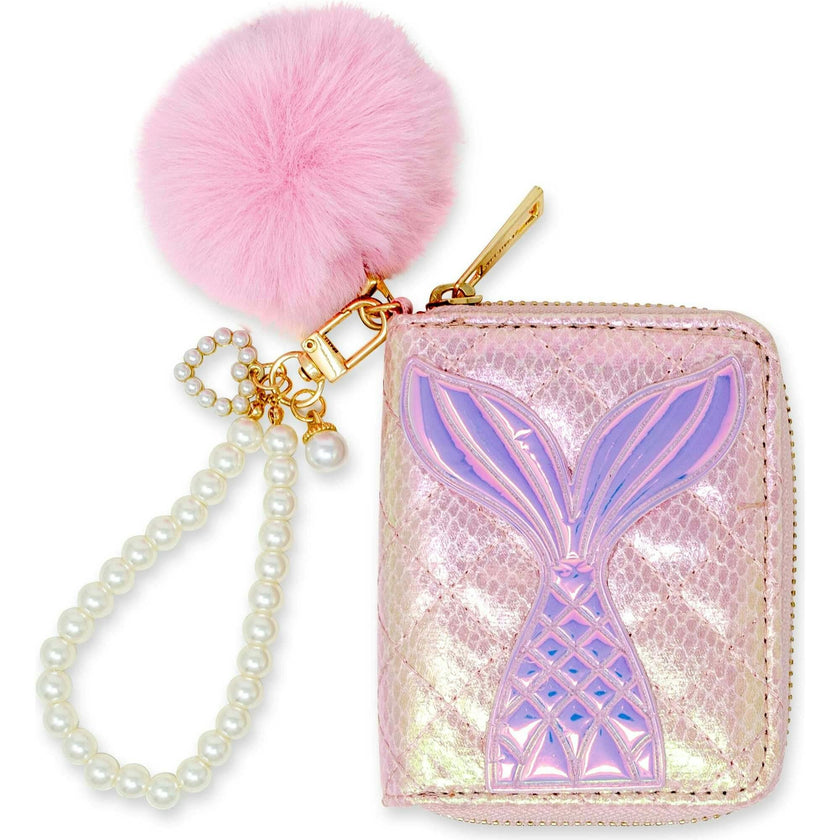 Mermaid Tail  Wallet with Pom-Pom & Pearl Strap