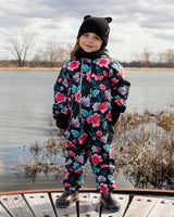 Baby Mid-Season One-Piece Outerwear With Hat Black Printed Flowers