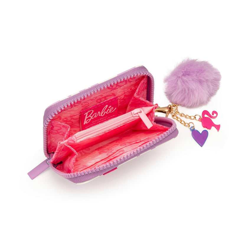 Barbie™ Purple Checkered Kids Zip Wallet with Pom Charm
