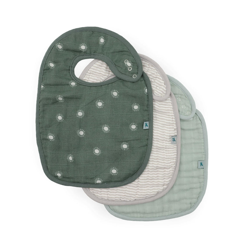 Organic Cotton Muslin Classic Bib 3 Pack - Sage Suns