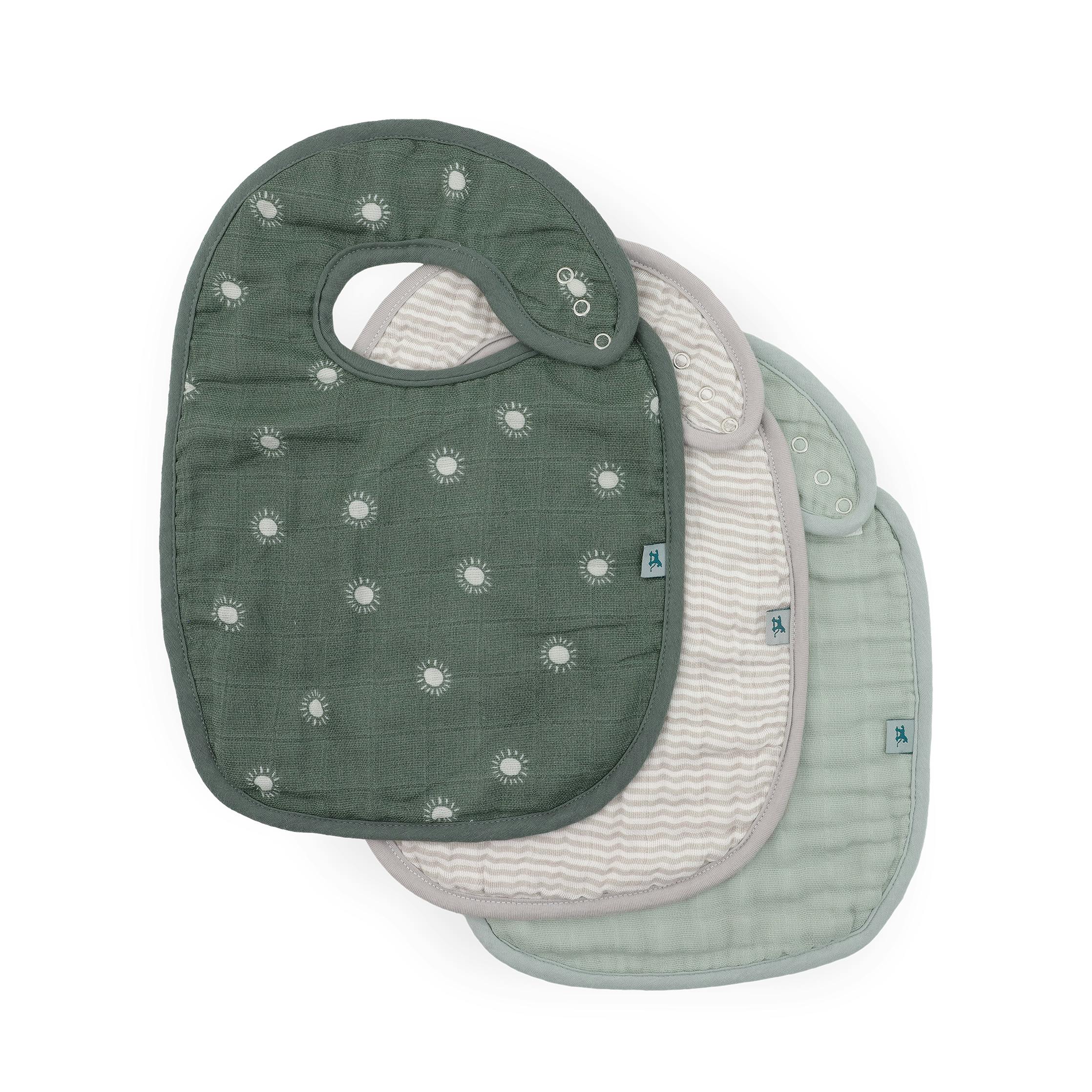 Organic Cotton Muslin Classic Bib 3 Pack - Sage Suns