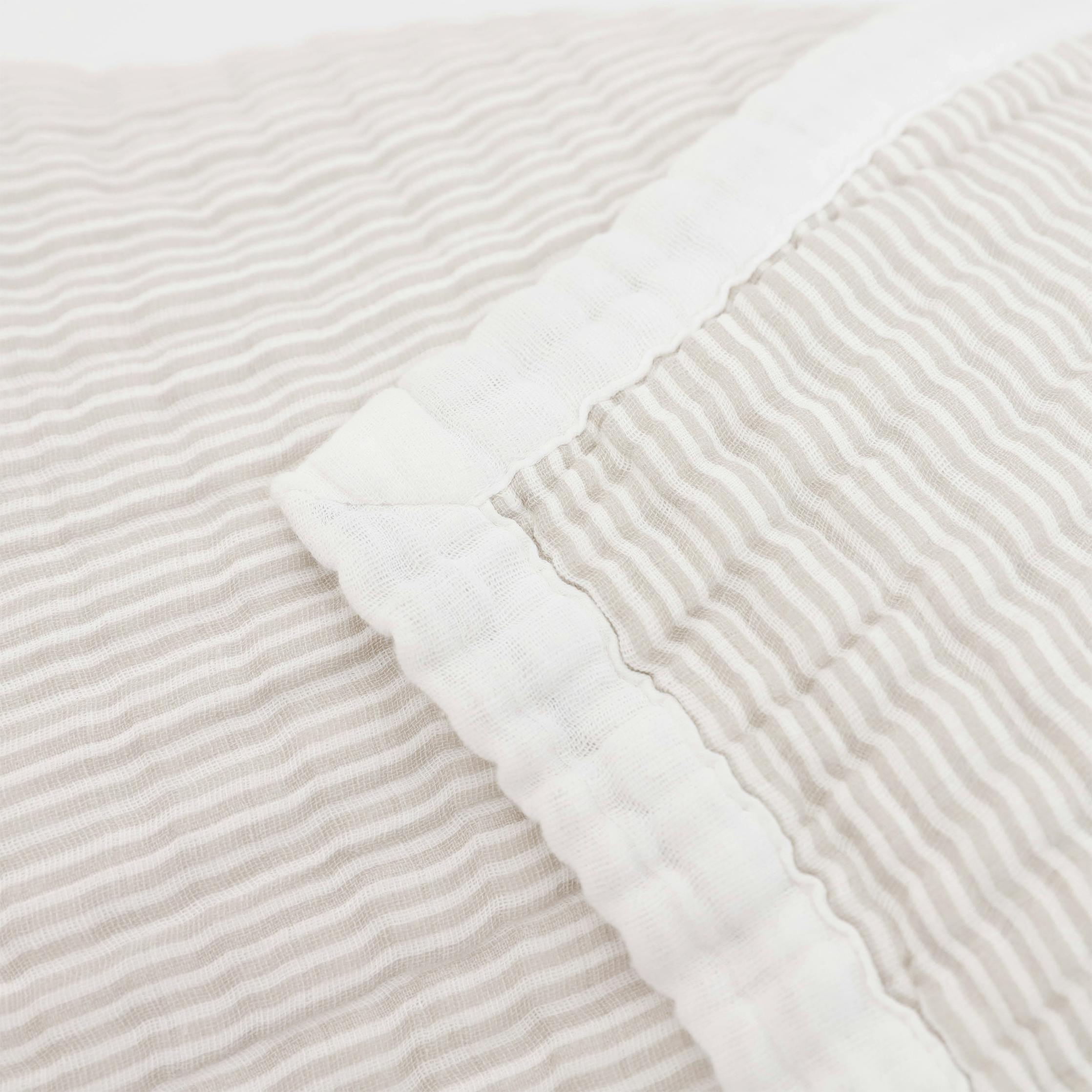 Organic Cotton Muslin Quilted Throw - Sand Stripe