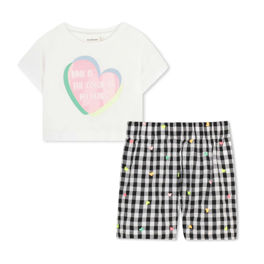 White Heart Tee & Check Shorts Set