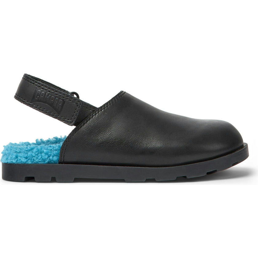 Brutus Fur Cushion Back Velcro Strap Leather Sandals, Black