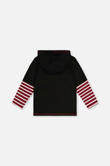 Fake Double Sleeve Hooded Shirt Royal Blue And Red