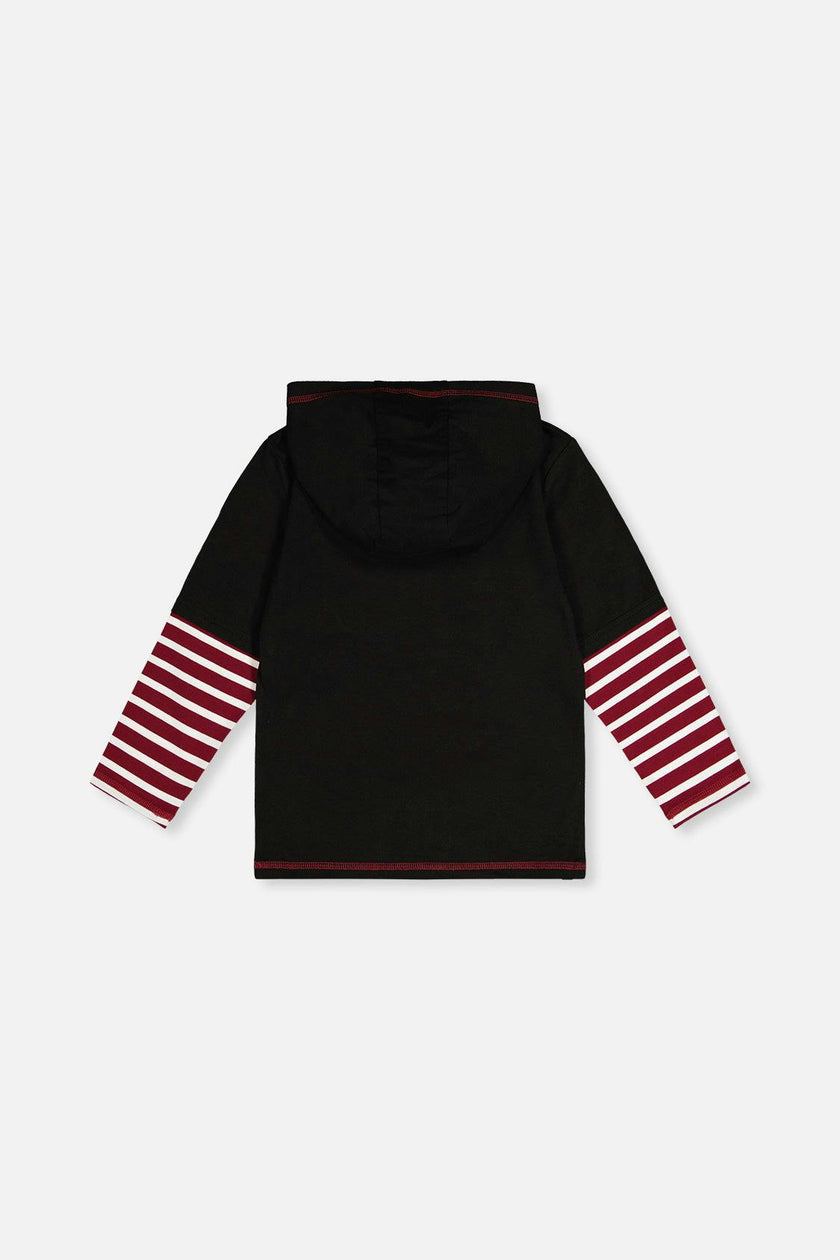 Fake Double Sleeve Hooded Shirt Royal Blue And Red