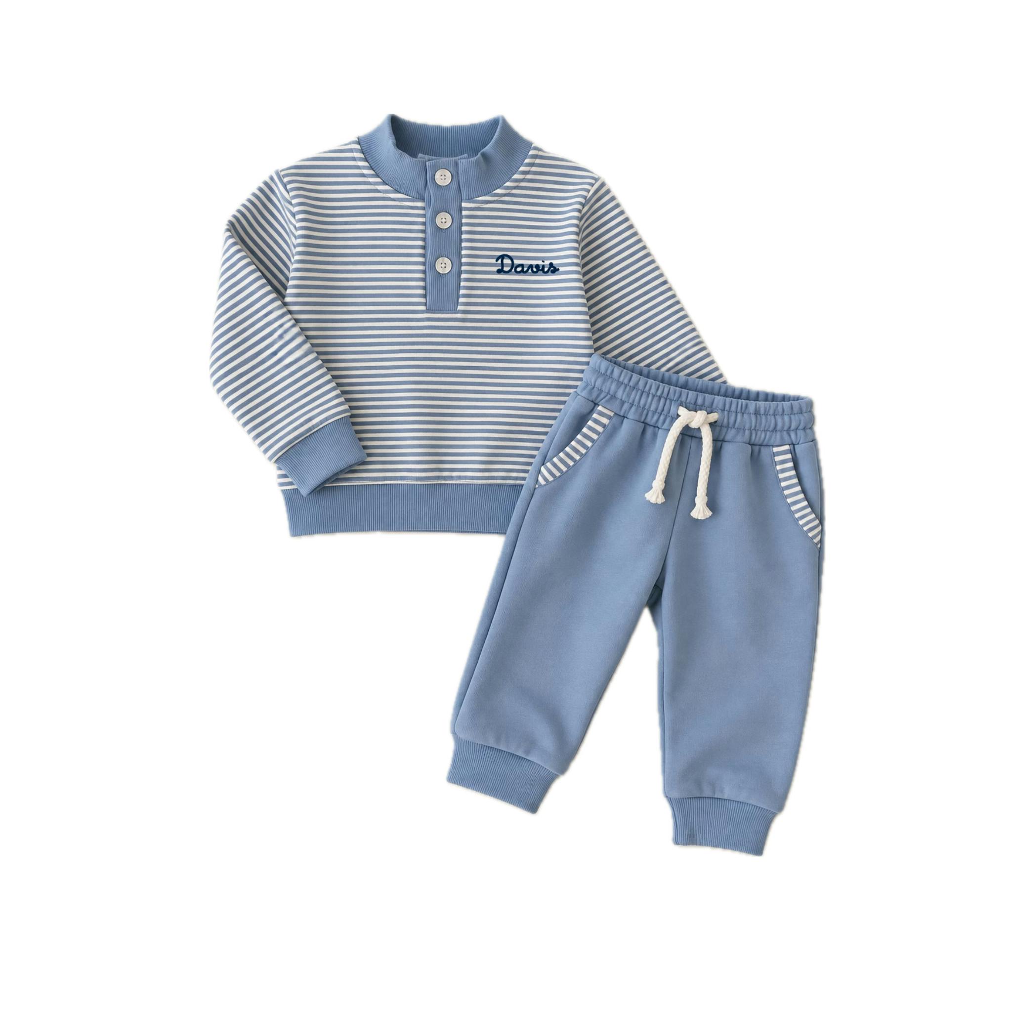 Striped Sweatsuit Set, Blue