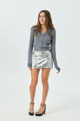 Mickey Mid Grey With Bow Diamond Buttons Sweater Cardigan