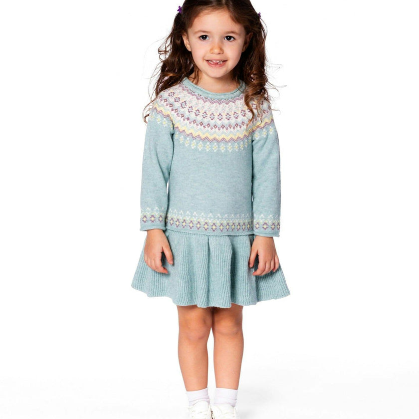 Jacquard Sweater Dress with Ribbed Skirt
