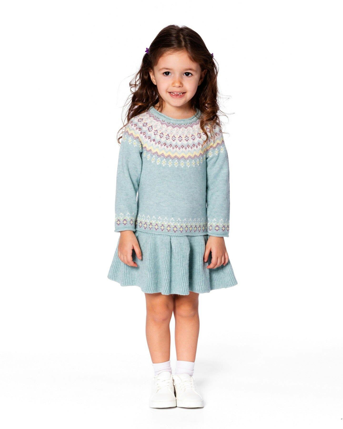 Jacquard Sweater Dress with Ribbed Skirt