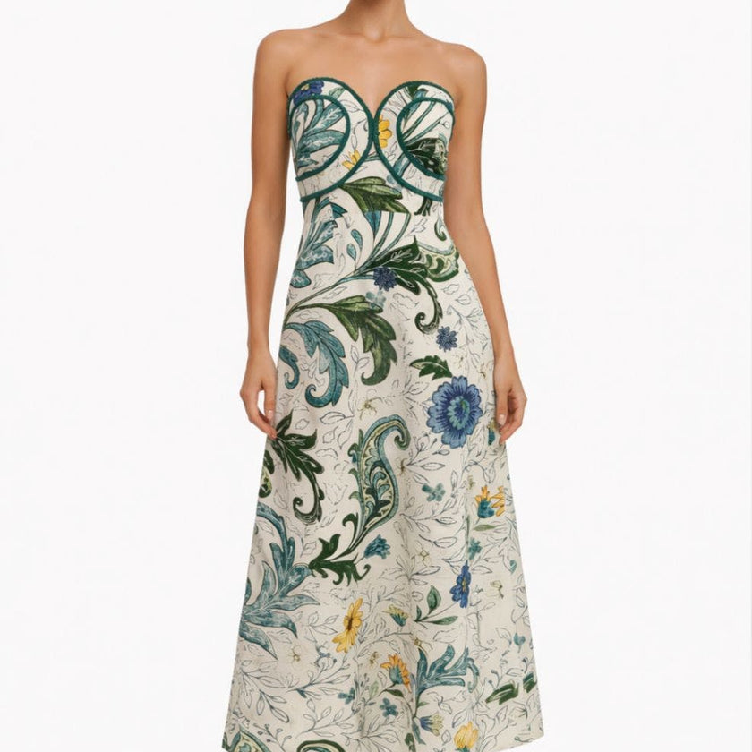Hayden Multi Floral Daisy Strapless Midi Dress