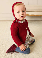 Contrast Trim 3 Button Cardigan in Red (3-18mths)