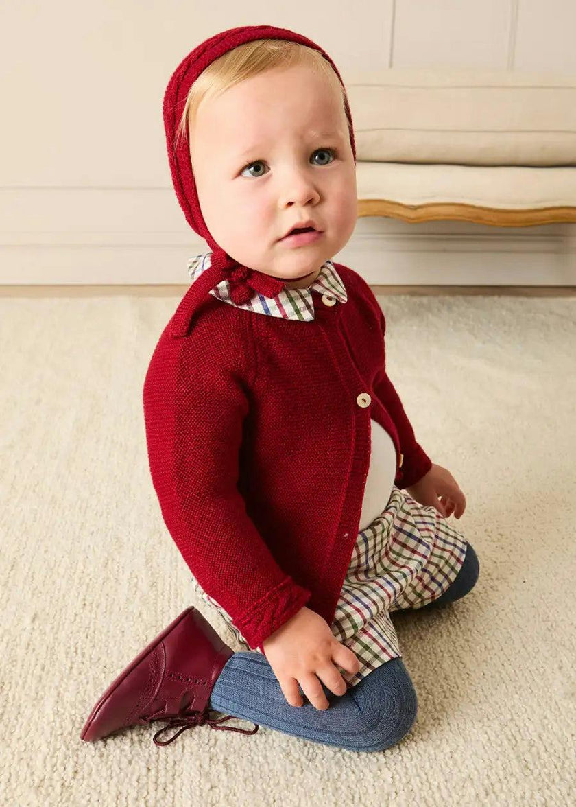 Contrast Trim 3 Button Cardigan in Red (3-18mths)