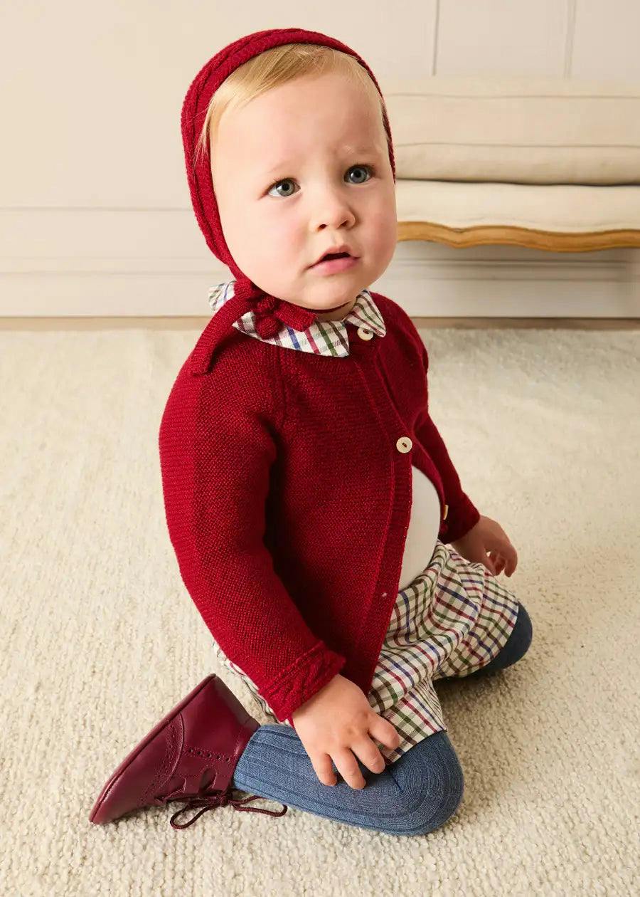 Contrast Trim 3 Button Cardigan in Red (3-18mths)