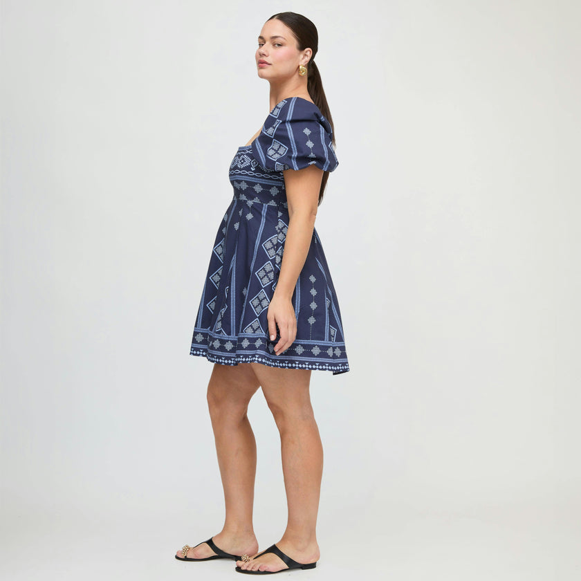 The Matilda Mini Dress - Navy Diamond Batik