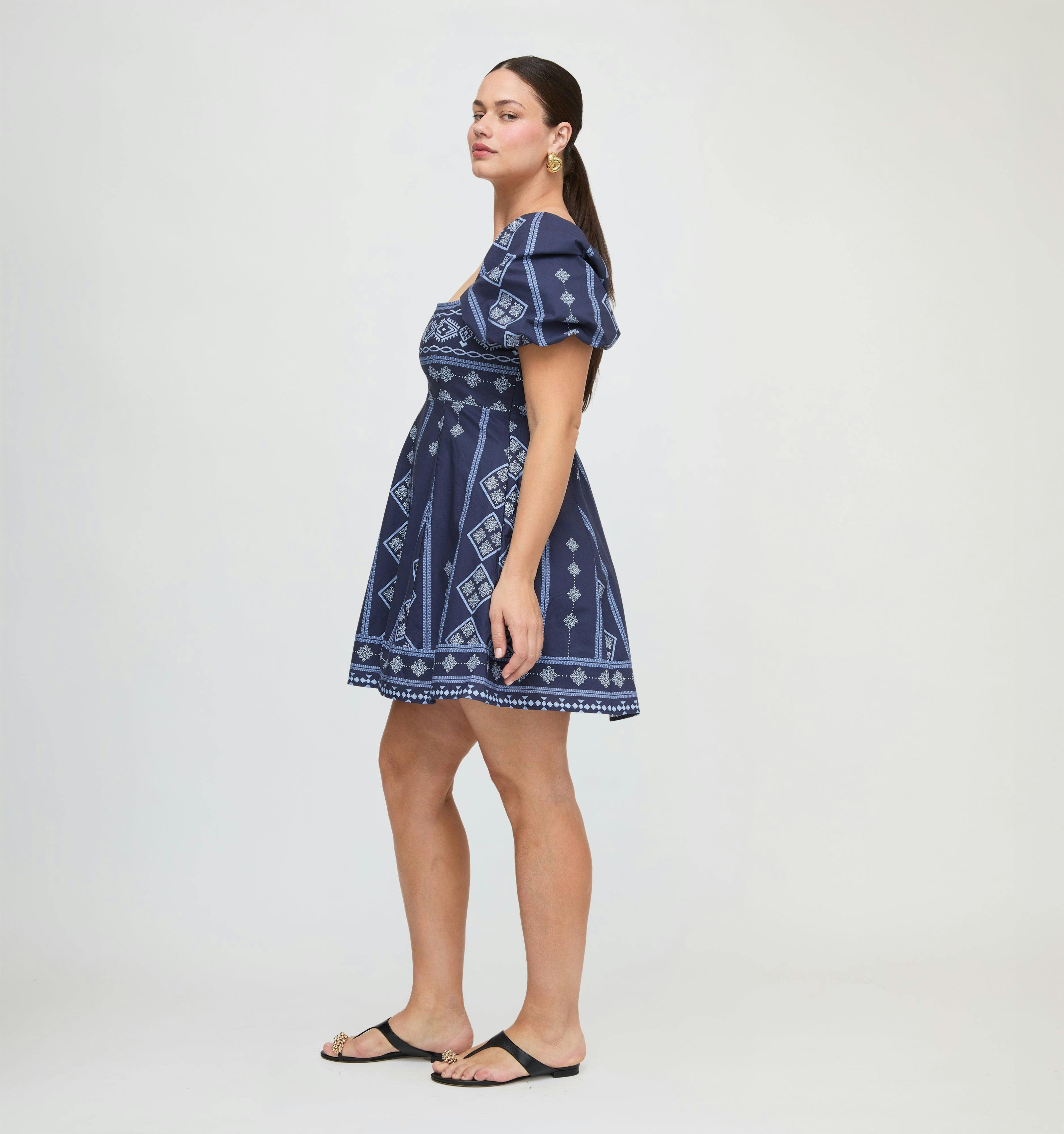 The Matilda Mini Dress - Navy Diamond Batik