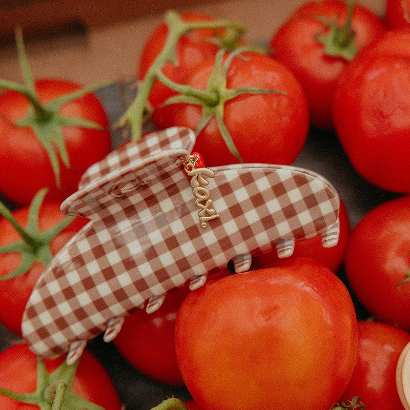 BROWN GINGHAM TOMATO CHARM CLAW