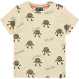 All-Over Graphic Print "Let's Keep Rolling" T-Shirt