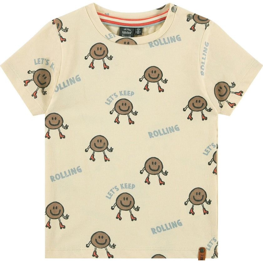 All-Over Graphic Print "Let's Keep Rolling" T-Shirt