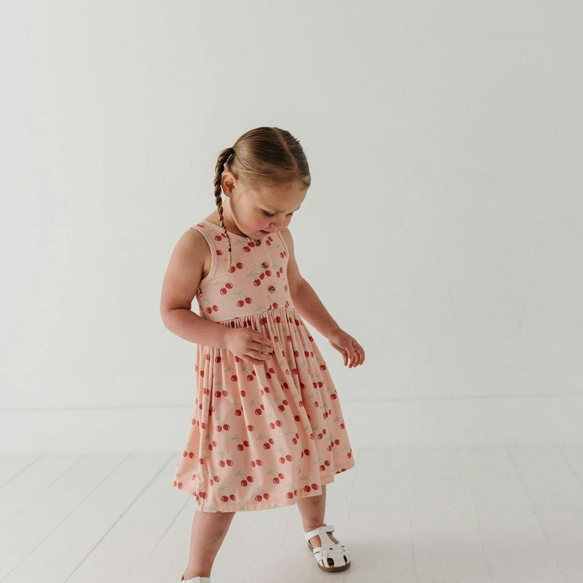 Girls Henley Tank Dress in Cherries
