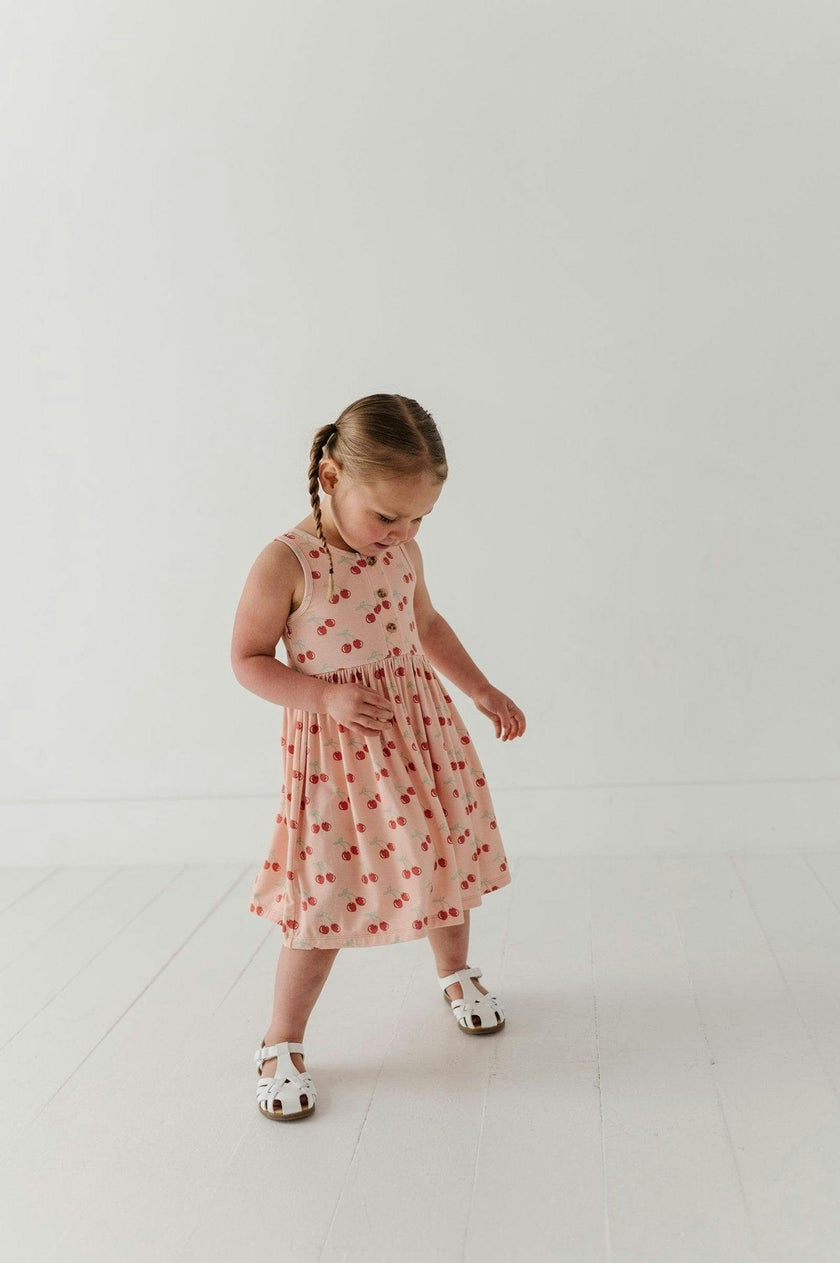 Girls Henley Tank Dress in Cherries