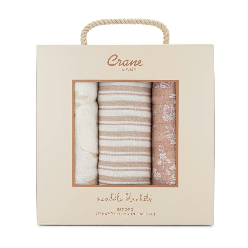 Violet Cotton Muslin Swaddle Blanket Set (Wildflower, Set of 3)