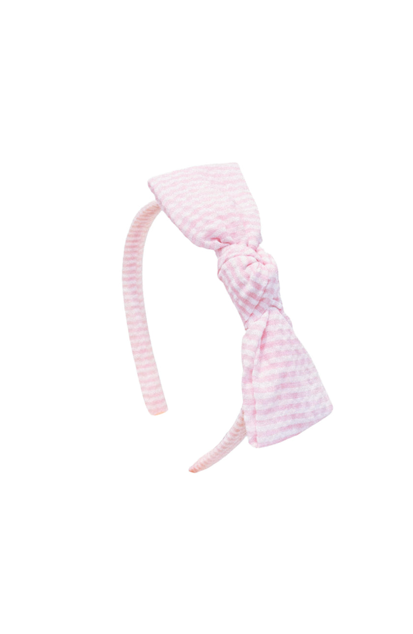 Seersucker Bow Headband in Pink/White