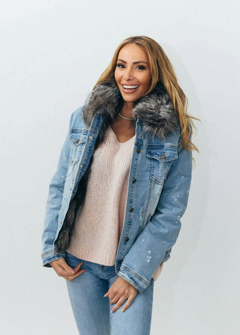 Women’s Ombre Fur Denim Jacket Grey