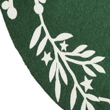 Handmade Green Christmas Tree Skirt in Felt - Cream Branches and Stars - 60”
