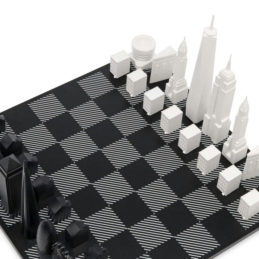 Chess Set Acrylic LONDON vs NEW YORK with B/W Hatch Board