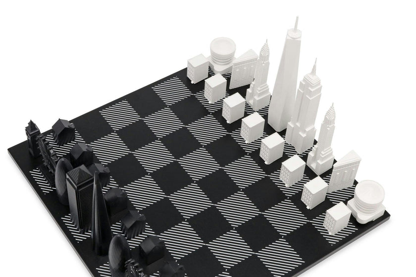 Chess Set Acrylic LONDON vs NEW YORK with B/W Hatch Board