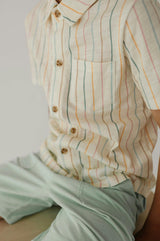 Boys Collar Button Shirt in Vintage Rainbow Stripe