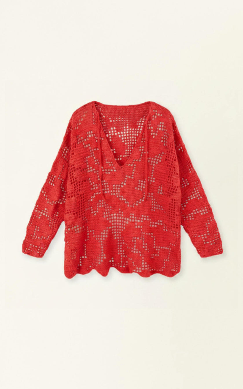Madrid Hand Crochet Tunic in Chili